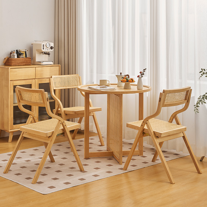 Combinación de mesa y silla de comedor de ratán japonés, mesa redonda de apartamento pequeño, balcón para el hogar, mesa de té de la casa de familia del sudeste asiático, estilo de troncos