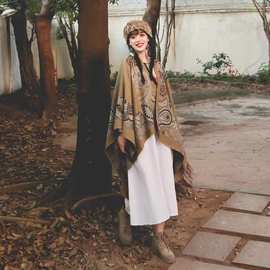 2024秋冬复古民族风西藏云南度假旅行百搭大披肩保暖斗篷围巾