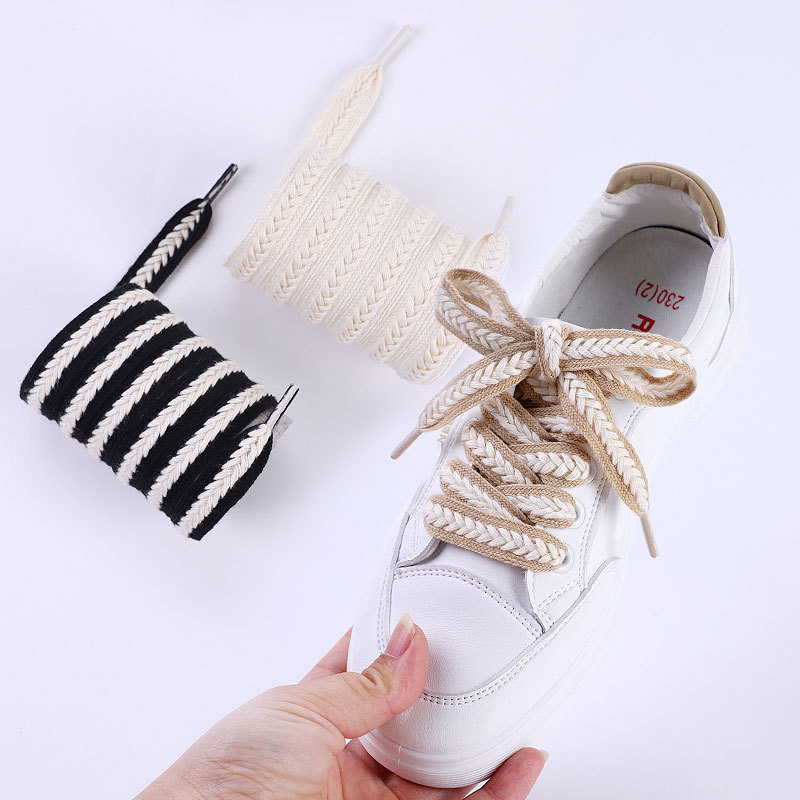 in stock Fit Aj1 Air Force One Wheat Ear Three-strand Braided 39-spindle Twist Shoelace 1.5cm Wide Shoelace Multicolor