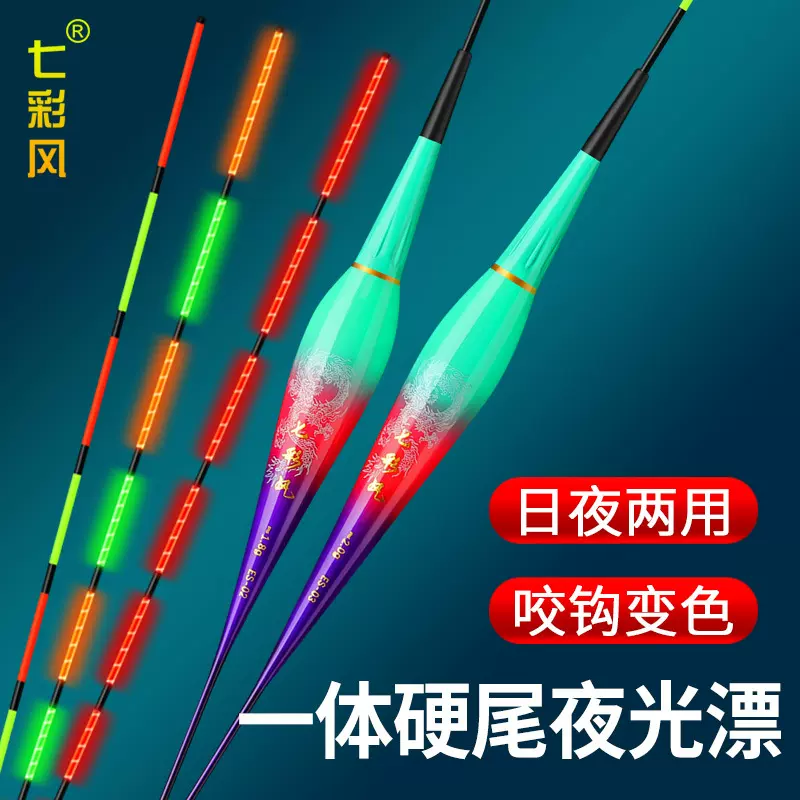 七彩风咬钩变色夜光漂超亮一体硬尾电子浮漂日夜两用夜钓鱼漂