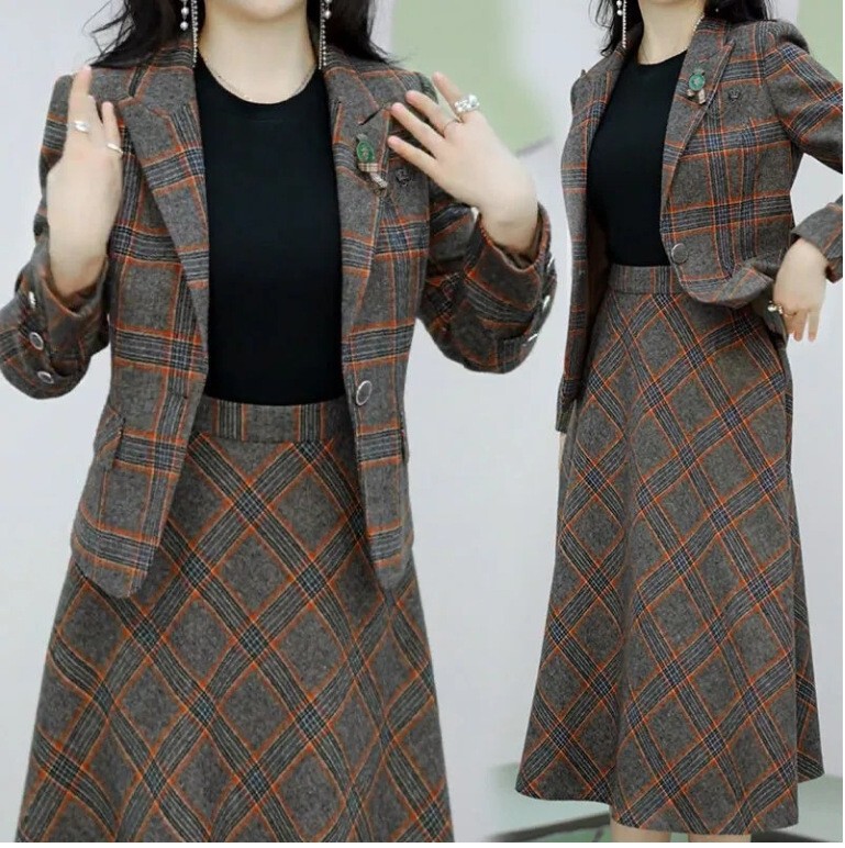 Suit dress Women's Autumn and Winter 2024 New Spring Elegant Fashion Stylish Woolen Two-piece Dress Fashion