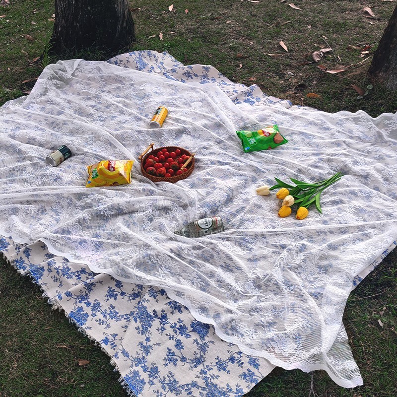 一件代发户外法式野餐布ins风白色蕾丝网纱草坪垫露营拍照背景布|undefined