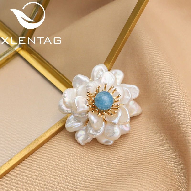 Perla natural broche diseño sentido nicho aguamarina flor ramillete pequeño incienso PIN de gama alta joyería retro al por mayor