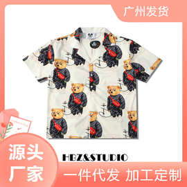 一件代发嘻哈原宿短袖衬衫宽松情侣半袖T恤男女慵懒休闲潮牌上衣