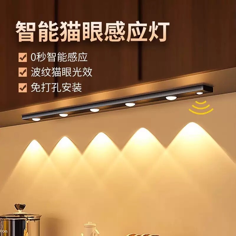 Cat's Eye Three-Color Ripple Cabinet Bookcase Night Light Emergency Smart Human Body Sensor Light Strip Led Light Projection