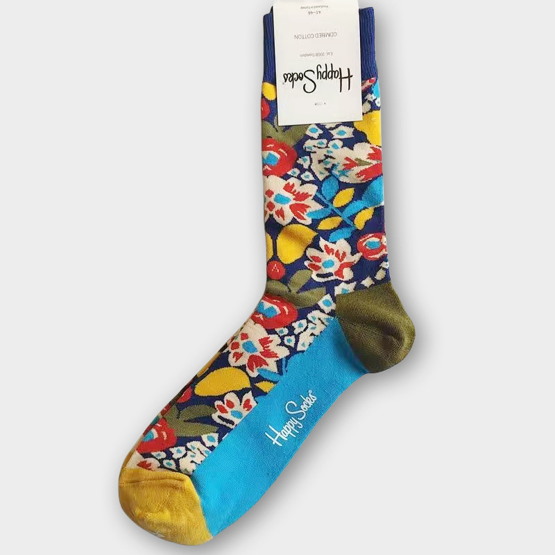 ハッピーソックス メンズソックス ミドル丈 コーマ綿 吸汗消臭 通気性 スウェーデン製 おしゃれ カラフル 薄手