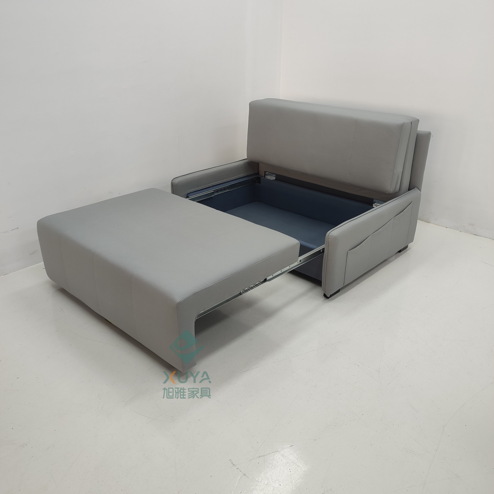 Sofá multifuncional gris oscuro pequeño tipo cama de algodón lino sin reposabrazos sofá de doble uso de la sala de estar
