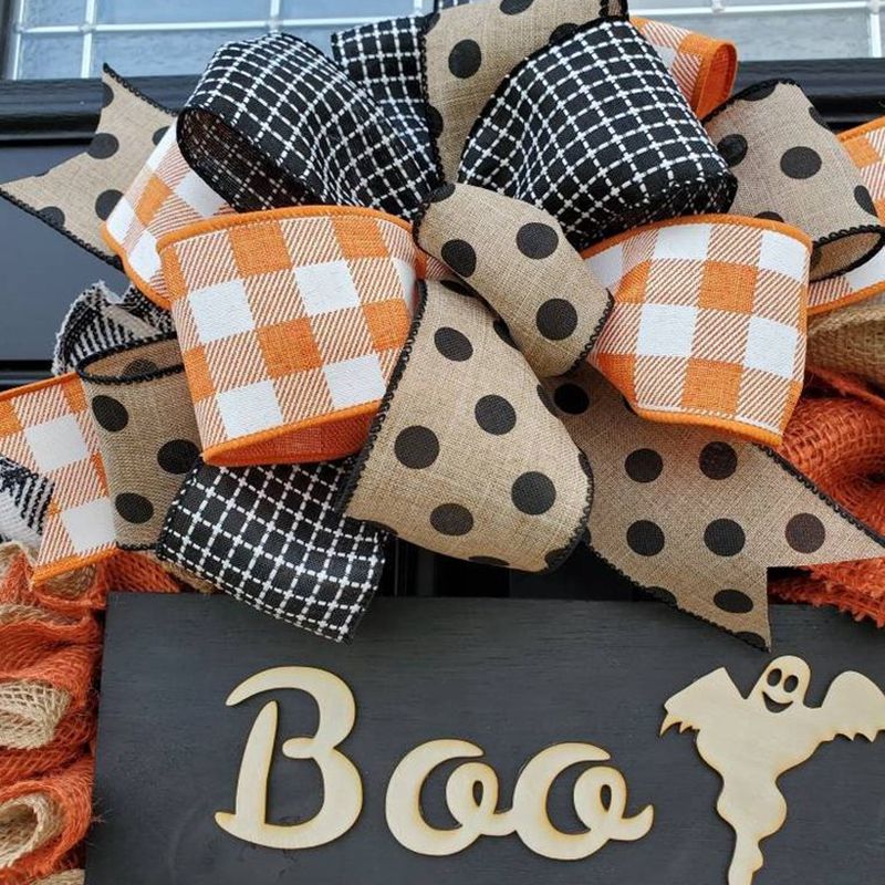 Maison & Jardin 2024 Nouvelle Couronne BOO Ornements de Porte Ruban en Tissu de Vacances Panneau en Bois Accessoires de Décoration d'Atmosphère_voghion.com