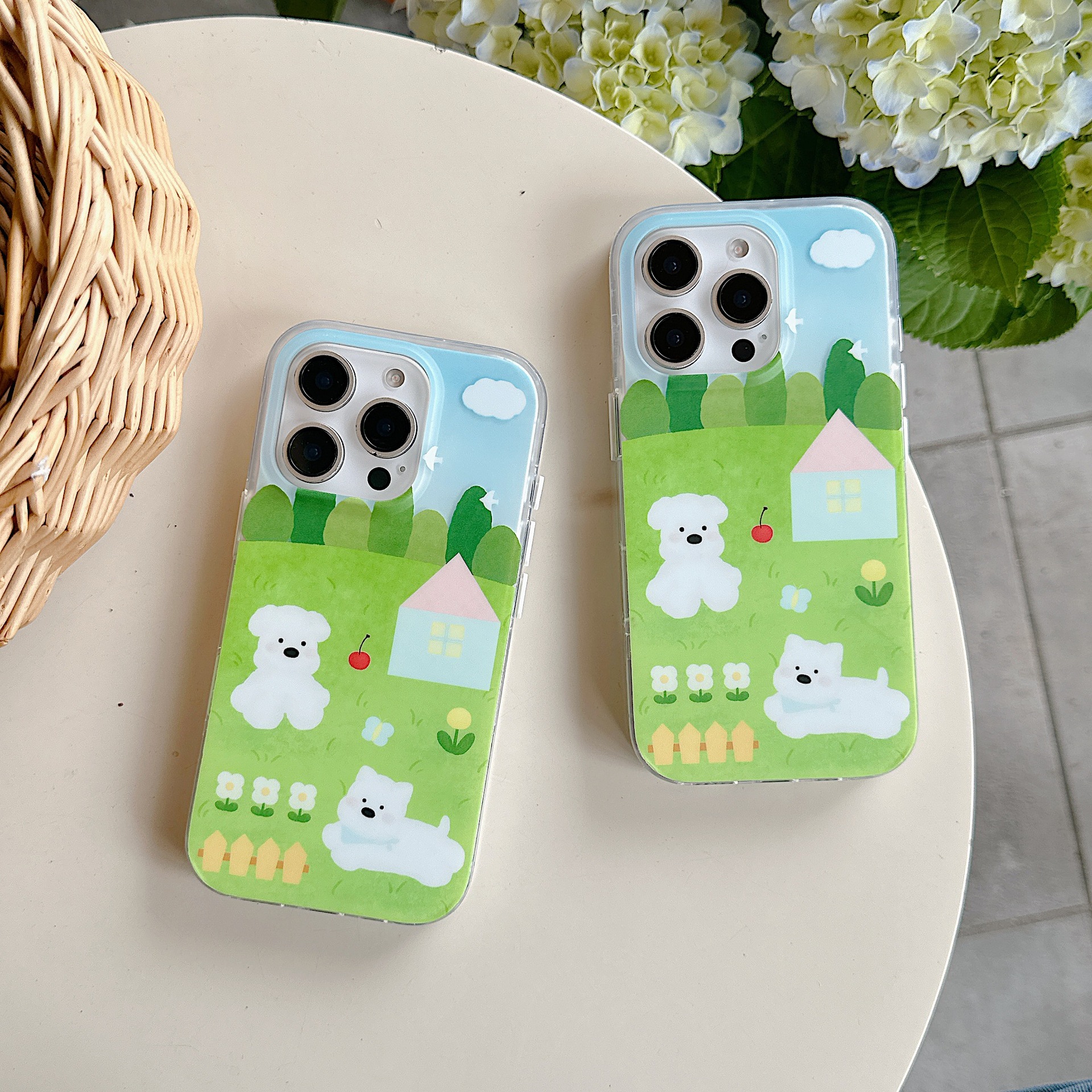 Cachorro de césped fresco de verano para Apple 16ProMax funda para teléfono móvil 15Pro/14Pro dibujos animados 13/14