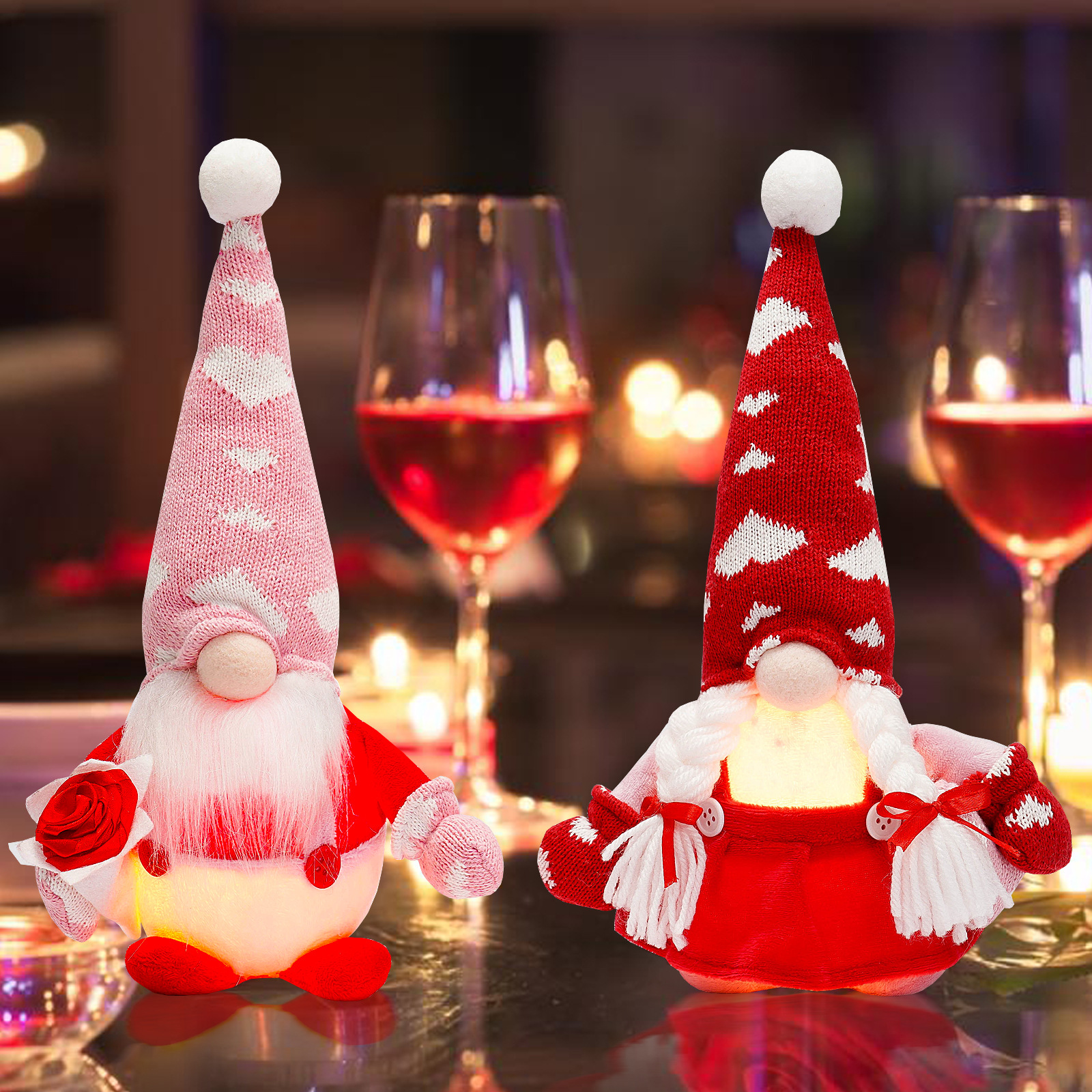 Nueva muñeca sin rostro transfronteriza del Día de San Valentín que emite luz Rosa amor encantadora exquisita decoración de la ventana