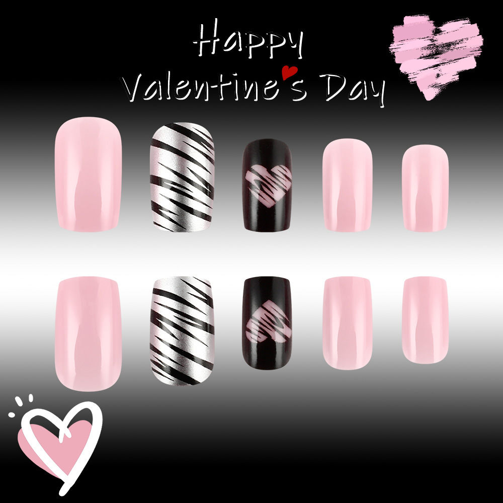 25g Weight press-on nails Nail Supplies Plastic Material Stripe, Heart Shape Pattern Stripe Heart Shape Plastic Press-on Nails 4