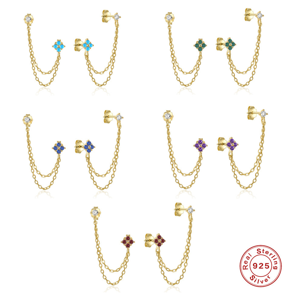 Europa y América de moda ins estilo S925 Cadena de plata esterlina borla oreja hebilla pendientes líneas de oreja chica fresca pendientes image 3