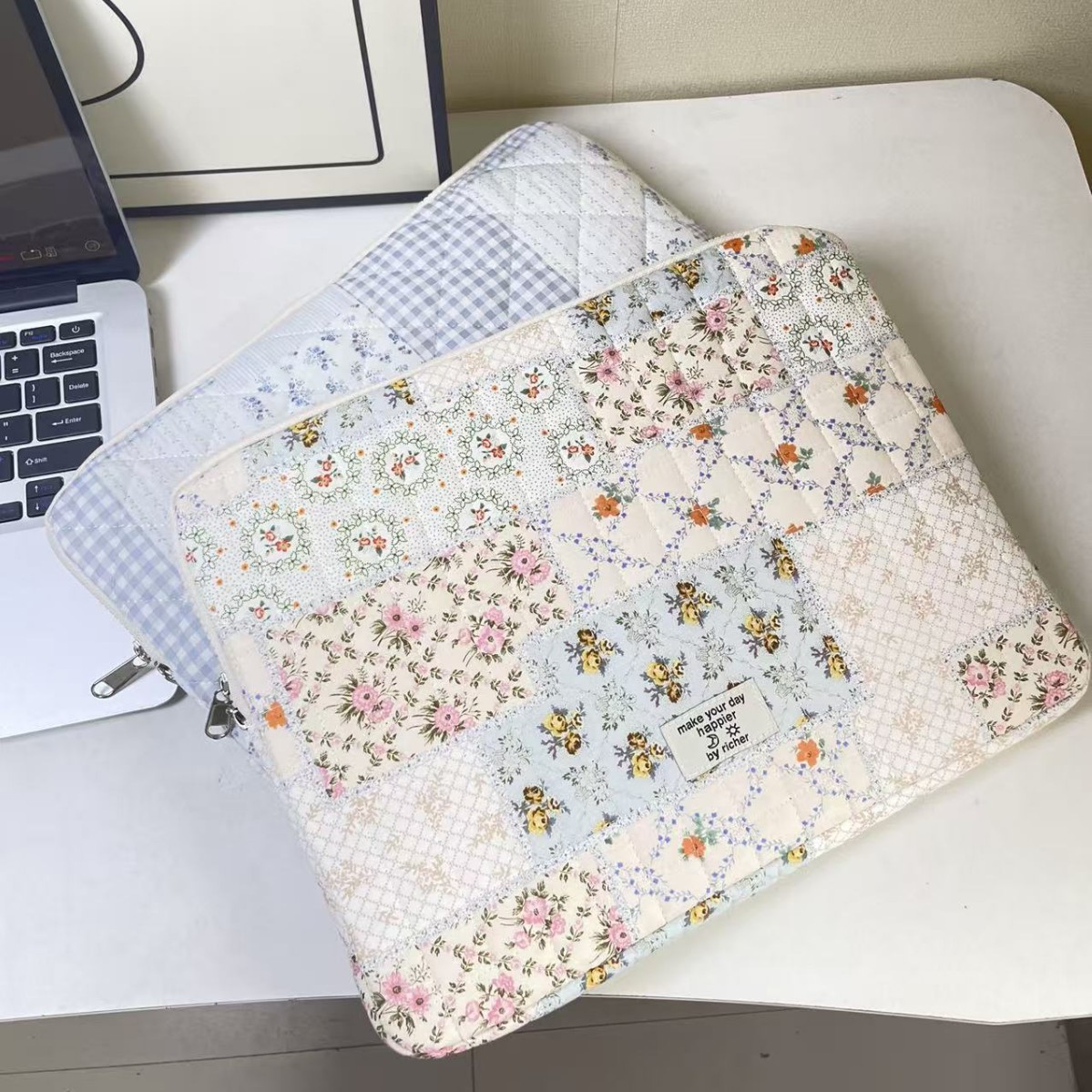 Korean ins tablet storage cute diamond pattern cute color-blocking 11/13/ 15inch laptop storage bag