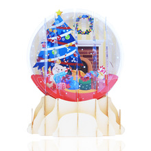 创意彩印水晶球圣诞节立体摆件贺卡圣诞树节日类祝福留言小摆件