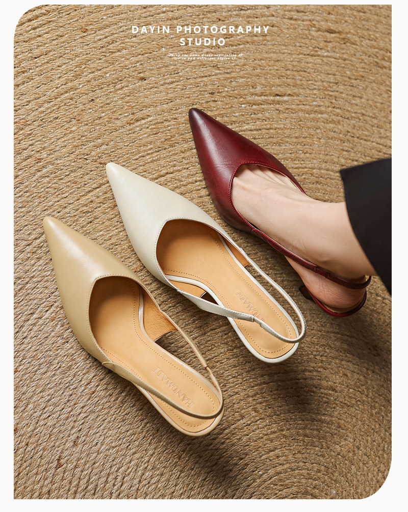 Sandal cao gót nữ mũi nhọn quai khóa, gót 9 cm phong cách Hàn Quốc — Rượu vang đỏ chi tiết 1