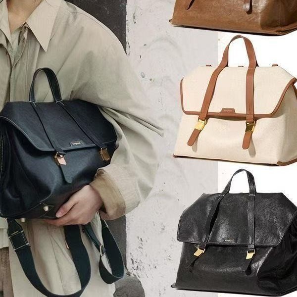 Songshan Mountain Hiking Travel Briefcase Unisex Vegetable-Tanned Leather Crossbody Backpack 14inch Laptop Bag