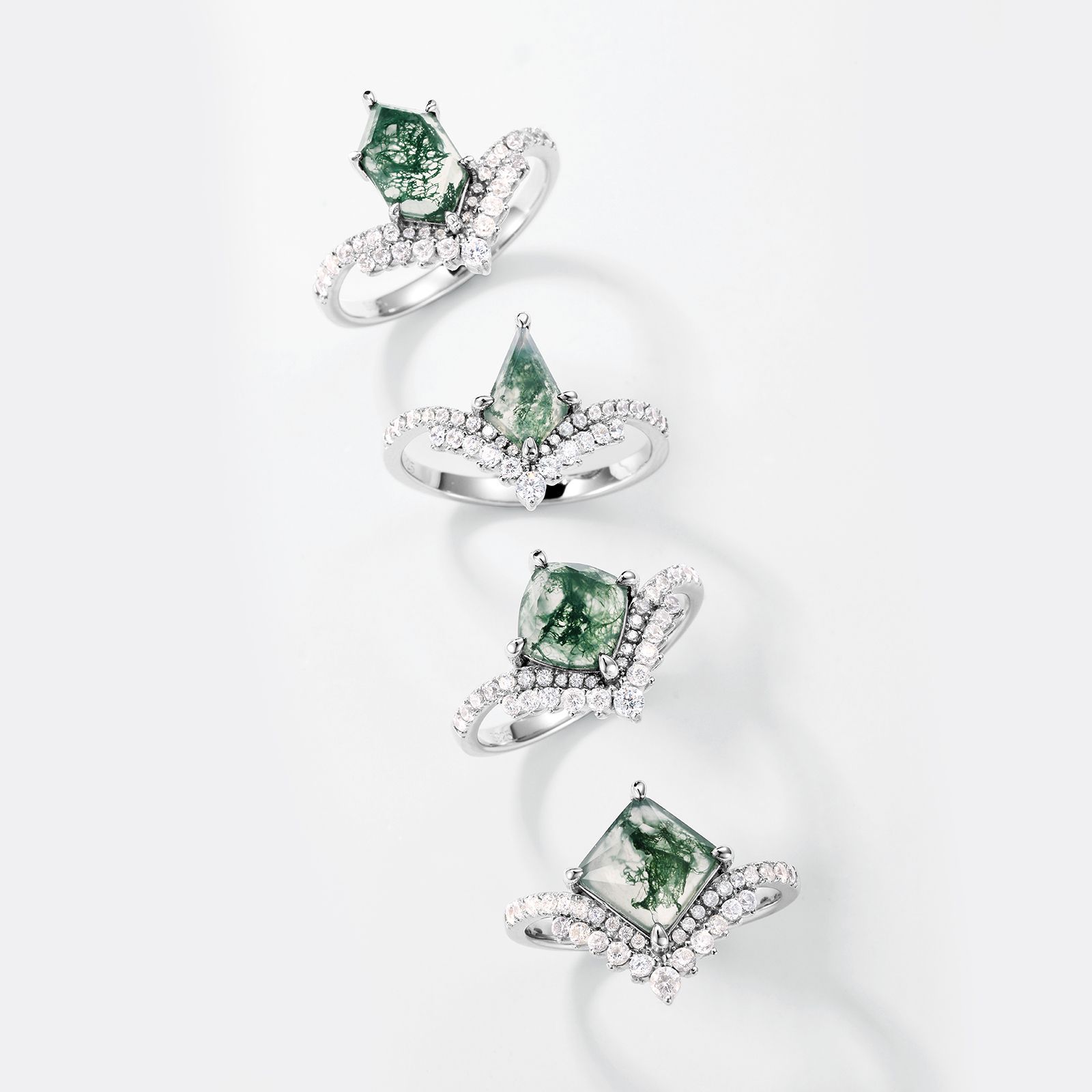 Comercio exterior transfronterizo nueva corona verde natural musgo piedra anillo S925 plata con incrustaciones de agua hierba anillo de ágata personalizado al por mayor