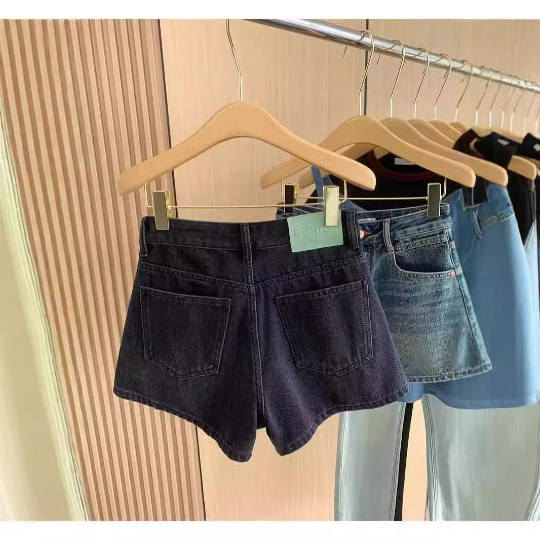 in stock Vintage Denim Shorts Women's Summer Hot Pants Thin Covering All-match Slimming Split A- shaped Wide-leg Pants
