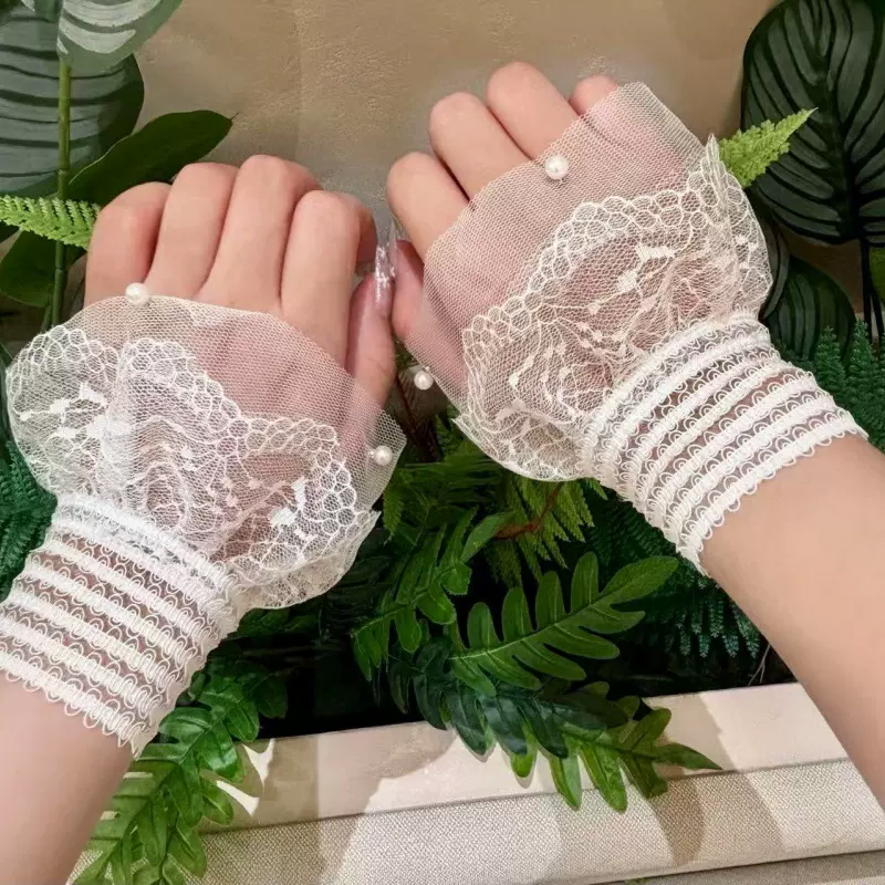 秋冬假袖口假袖子短接袖女蕾丝花边珍珠手袖遮疤痕纹女装饰袖套