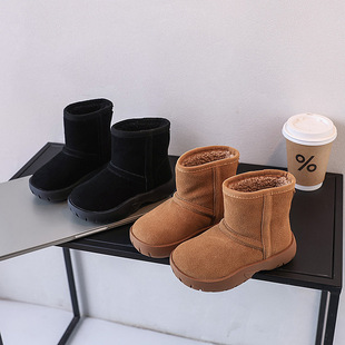 Internet Celebrous Explosive Snow Cotton 2024 Winter New Style Boys and Girls Solid Color All-match Snow Cotton Children's Thickened Warm Cotton Boots