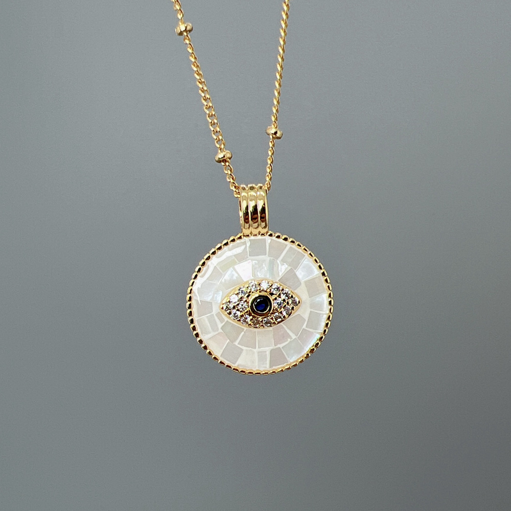 Shell, Copper Material Shell Copper Plating Eye Zircon Pendant Necklace
