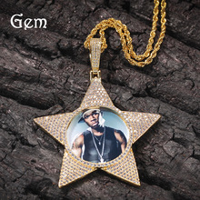 HIPHOP欧美五角星形照片吊坠 铜镶锆石DIY创意相片项链礼物