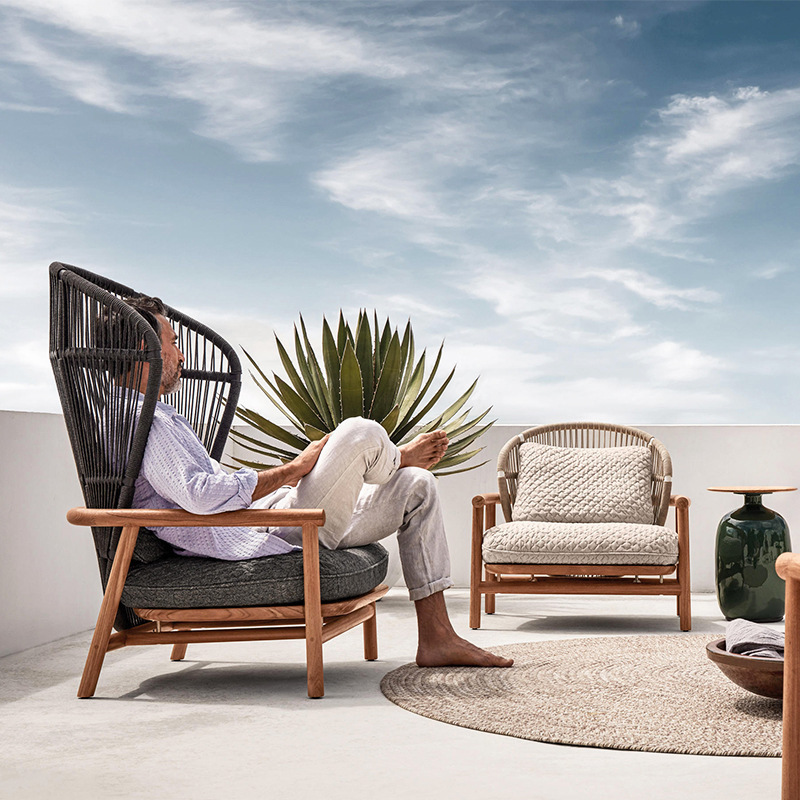 Designer courtyard garden outdoor sofa set furniture design sample with rattan exterior panels