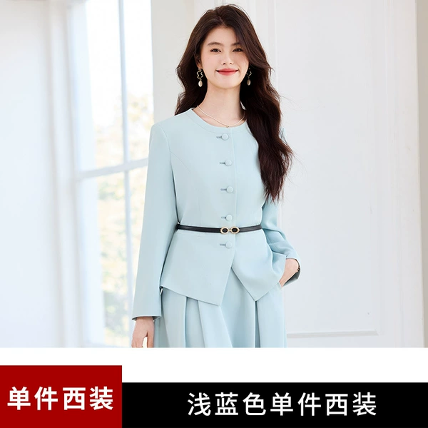 Blue classic suit jacket, belt