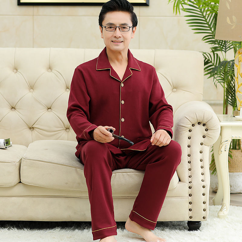 100% algodón pijamas hombres de manga larga primavera y otoño traje de verano homewear de hombres de mediana edad y ancianos