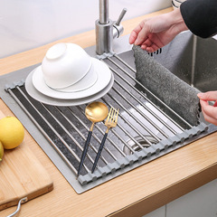 Sink dish drain rack kitchen foldable stainless steel storage rack telescopic washing fruit and vegetable drain rack