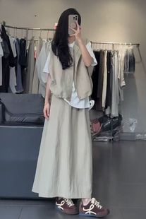 Single/Set Summer New Korean Style Easiest for Match Loose Sleeveless Vest Women's High Waist Skirt Two-Piece Set