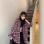 vintage中长款配色格子衬衫