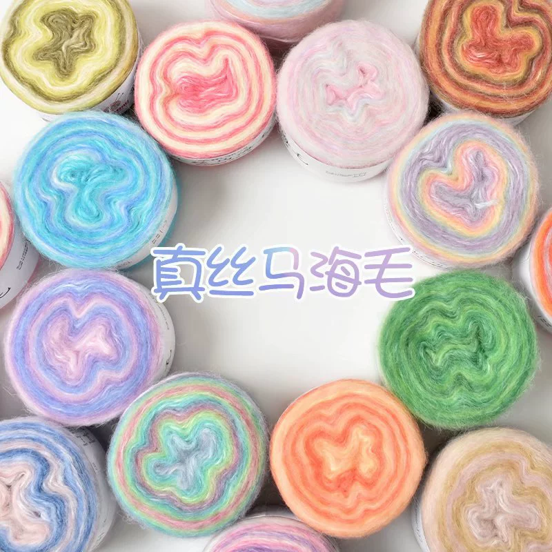 Градиент Шелк Мохер Шерсть Ручная Сплетенная Машина Радуга Рук Окрашенная Рука Флис Шерсть Проволочная Сеть Знаменитости Свитер Шерсть