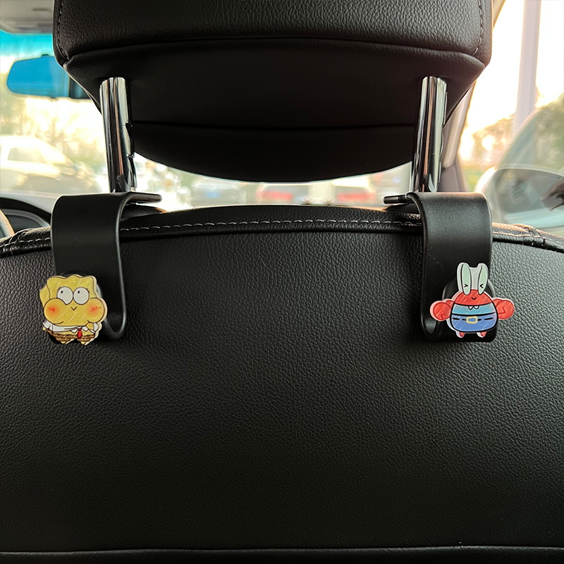 Gancho de coche, gancho trasero del asiento trasero, suministros de coche, soporte de carga, lindo Bob Esponja, dibujos animados