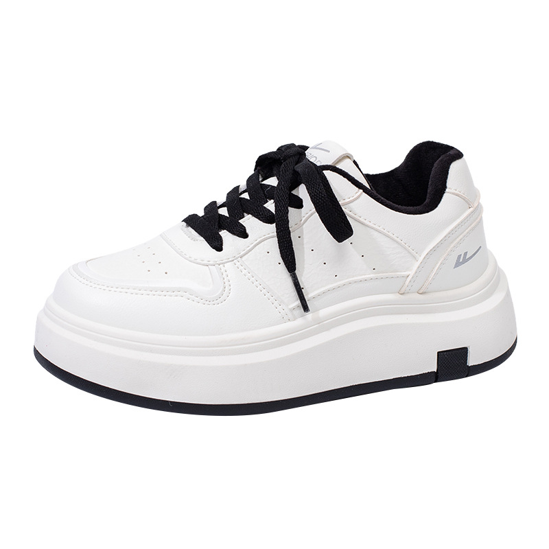 Huay Li superficie de cuero cálida con suela gruesa zapatos blancos de moda universal y cómodo estilo universitario zapatos casuales de moda simple zapatos de algodón