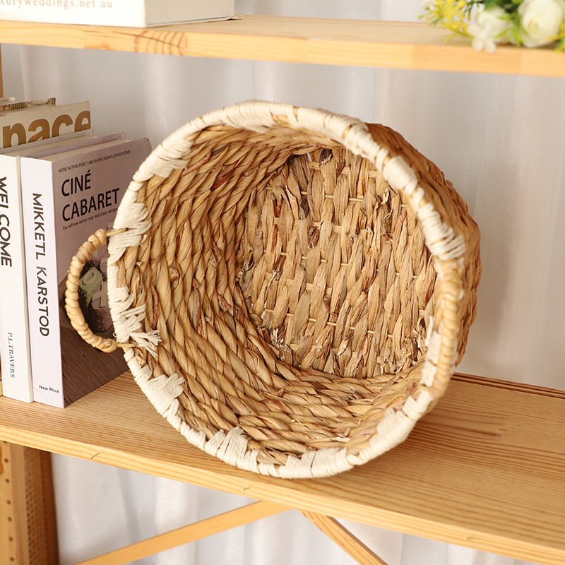 Cesta de almacenamiento de caña personalizada Cesta de almacenamiento de paja de calabaza hecha a mano Cesta de almacenamiento de tela de mano Cesta de almacenamiento de bocadillos domésticos Cesta de almacenamiento de acabado