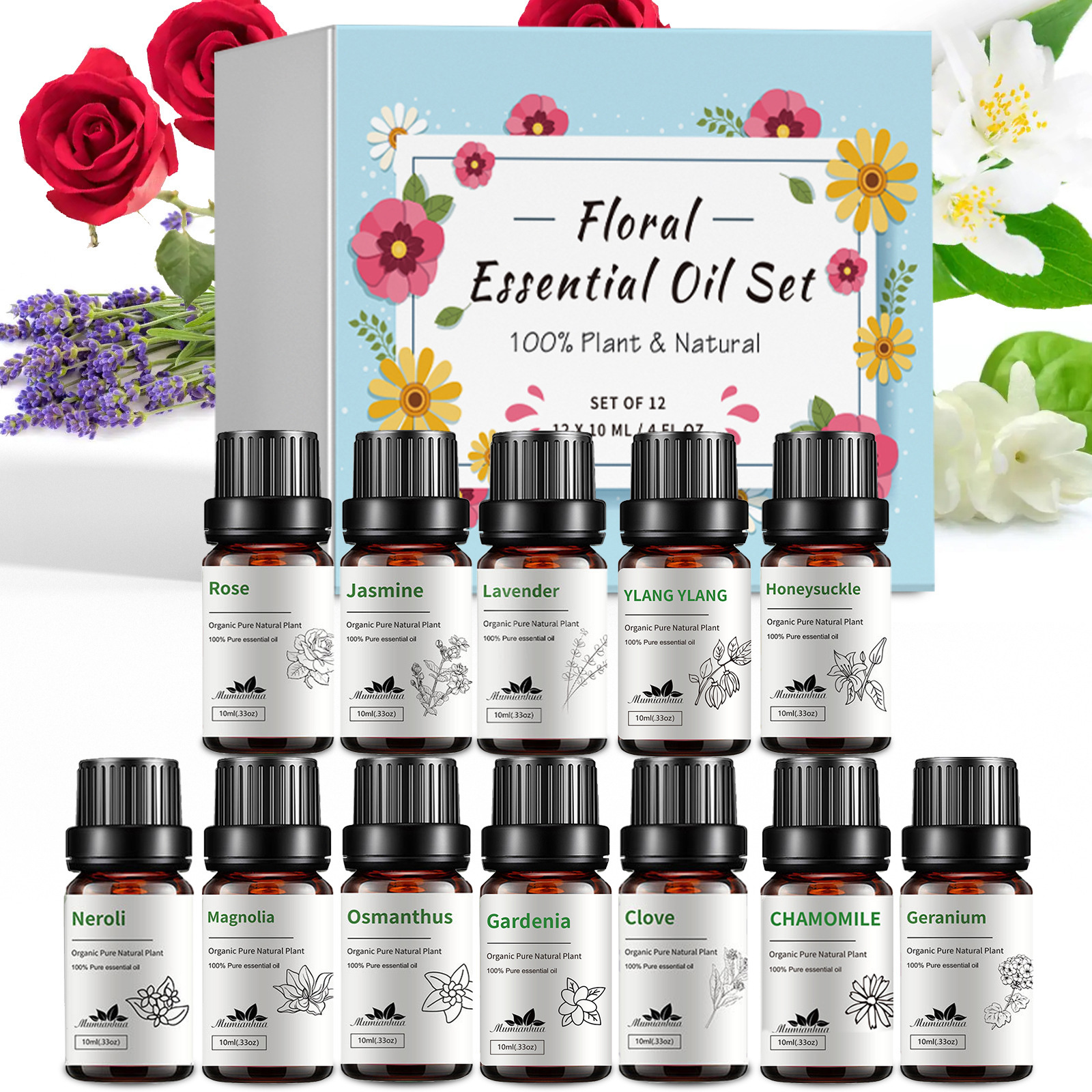 12-piece Essential Oil Set, Cross-border Single Floral Scent Series, Aromatherapy Car Massage Essential Oil Set, Gift Sample