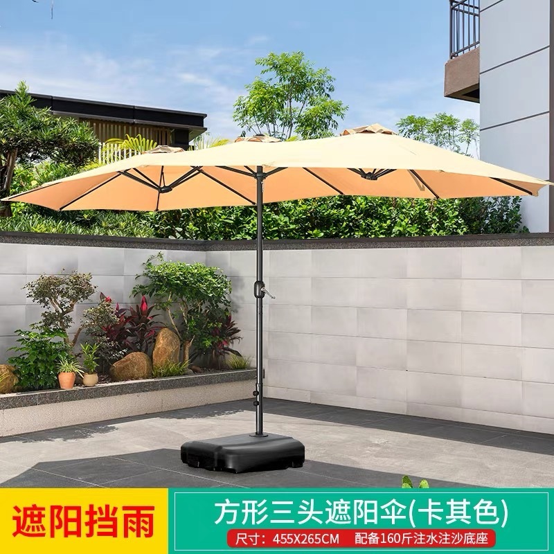 Sombrilla para exteriores, sombrilla de tres cabezas, sombrilla romana, sombrilla grande comercial para el sol, sombrilla rectangular con poste central para patio, para puestos de venta al aire libre image 8
