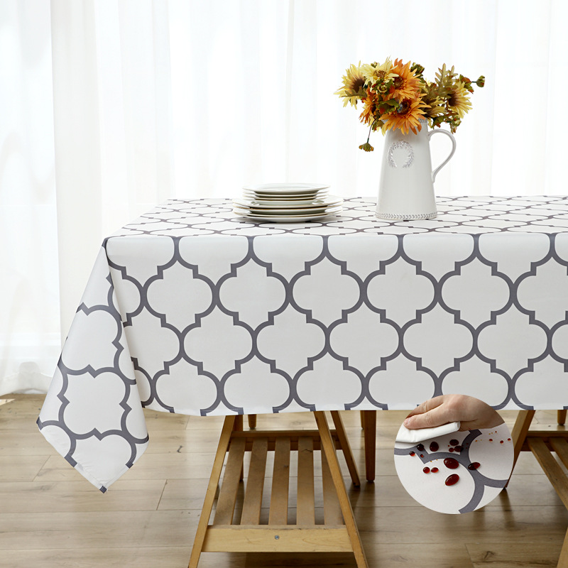 PVC Flannel Tablecloth Nordic Moroccan Edge Lock Printed Tablecloth Waterproof Anti-scalding Anti-oil No-Wash Dining Table Tablecloth