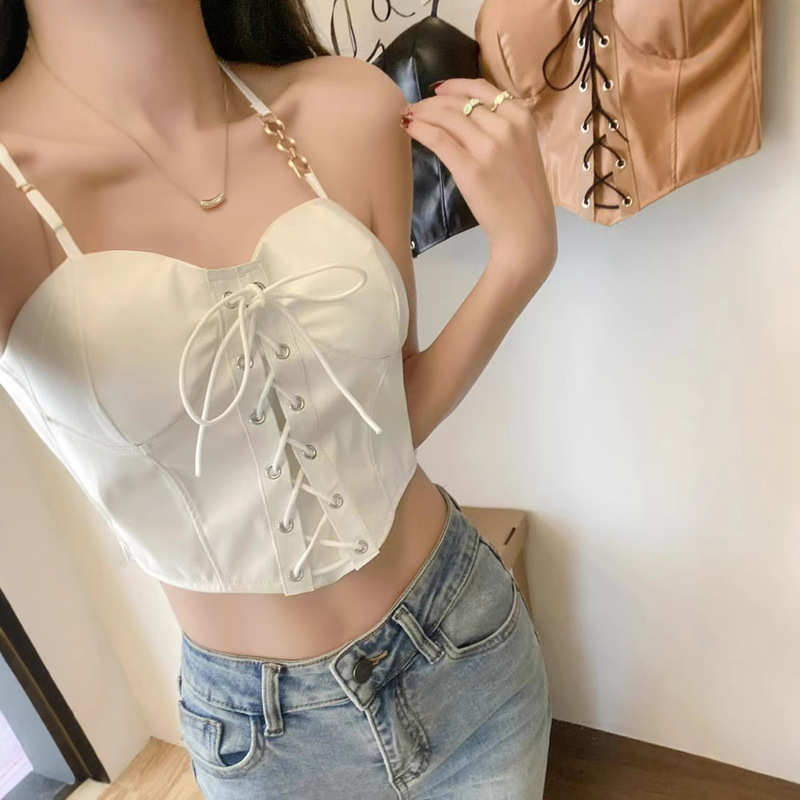 Hot Girl Irregular Lace-up Waist Sling Women's Underwear Self-made Chest Pad Girl's Neck Lace-up Leather Wrapped Chest Women's Strapless