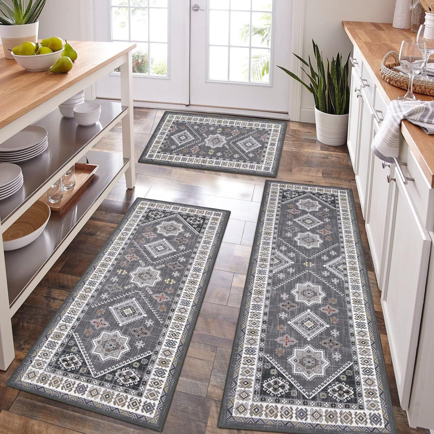 Cross-Border Three-Piece Set of Persian Decorative Kitchen Mats, Home Bathroom Bathroom Floor Mats, Entrance Door Mats in Stock