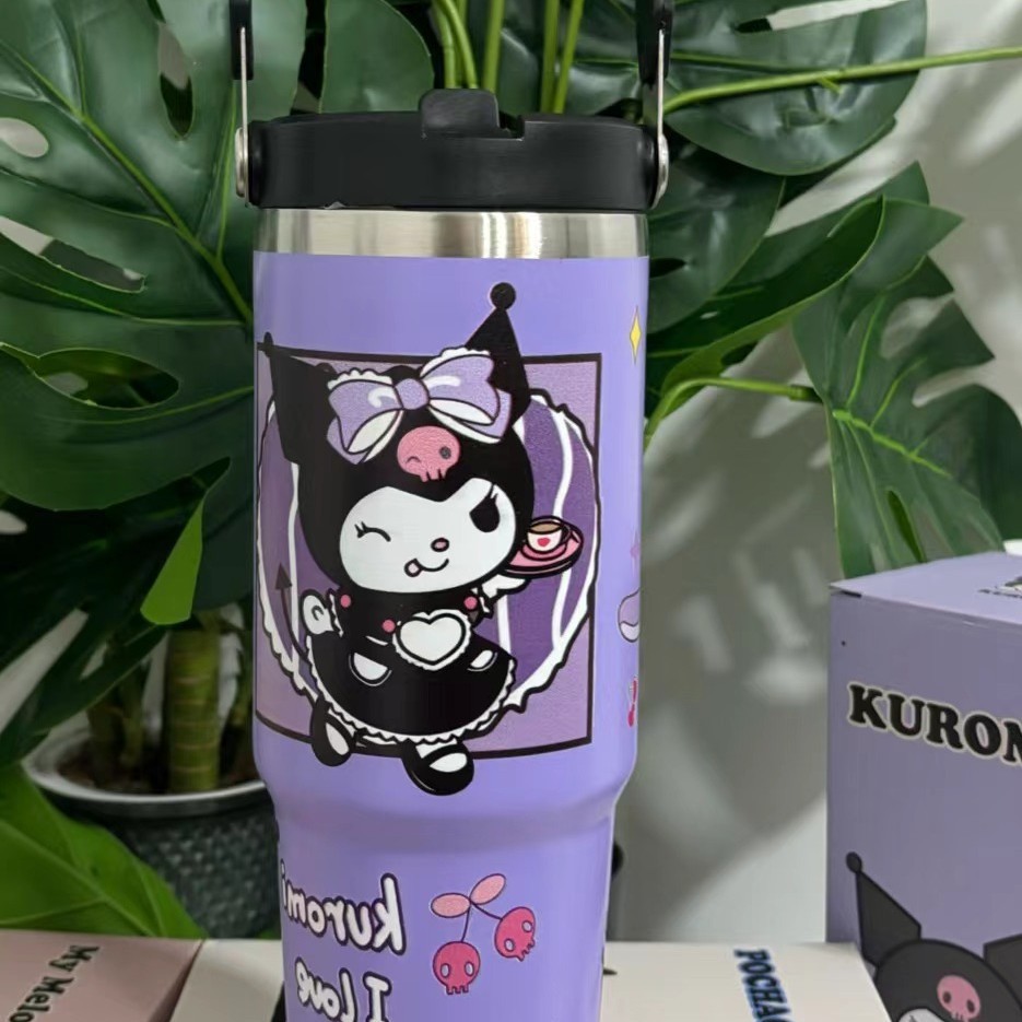 Nuevo 30oz taza de coche patrón de dibujos animados de gran capacidad de acero inoxidable termo de vacío taza de alta apariencia portátil mango de hielo
