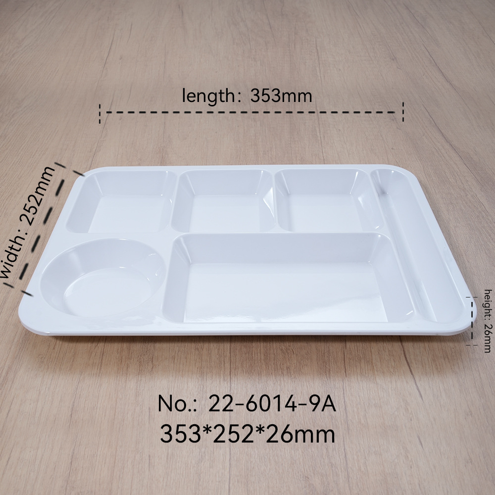 Plato de comidas rápidas de melamina blanca multiplate de plástico de porcelana imitación para comedor escolar de cuatro placas y seis placas personalizadas