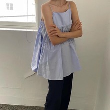 韩国小众品牌新款设计感吊带纯色短款连衣裙上衣无袖宽松性感
