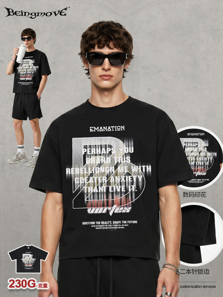 Calle secada| American Street Casual Cyberpunk Fashion Brand Peso pesado cómodo impresión camiseta de manga corta para hombre