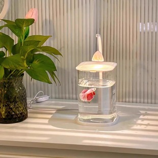 Dou Fish Special Tank High Permeable Small Lazy Landscape Glass Desktop Special Fish Tank Dormitory Night Light Internet Celebrator Gift