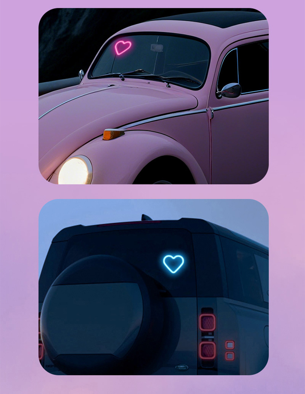 Car Solar Triangle Window Heart-Shaped Ambient Light Interior Decoration Heart Atmosphere Light Heart-Shaped Led Neon Light
