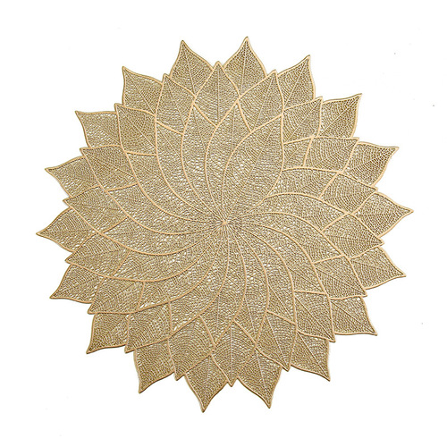 New Creative Wealth-bringing Leaf Round Table Mat, Nordic Light Luxury Gold-burnished Western Dinner Mat, Hollow PVC Solid Color Insulating Mat