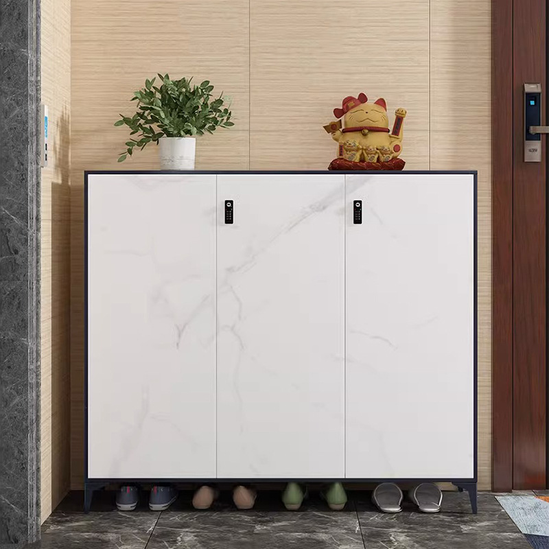 Zapatero Gabinete de acero gabinete de almacenamiento de entrada del hogar con cerradura moderno simple armario de gran capacidad interior y exterior Zapatero