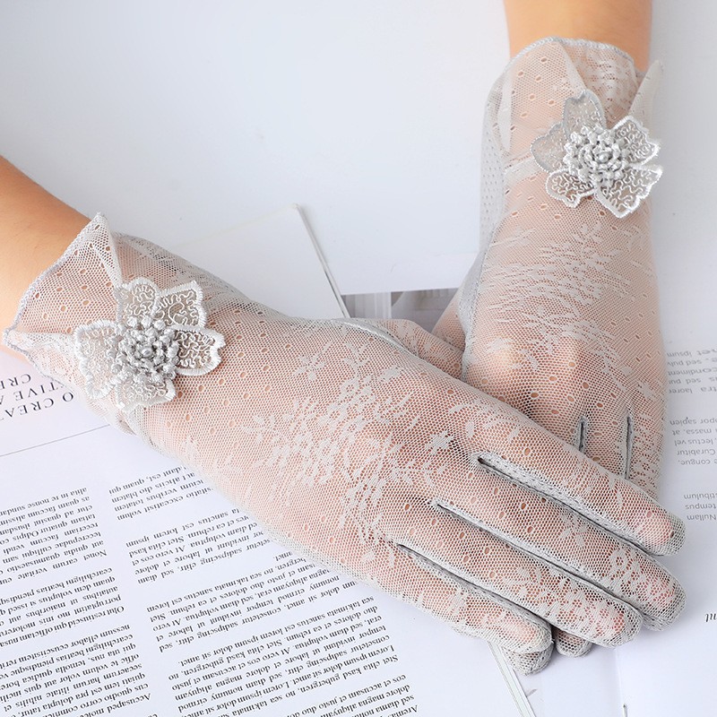 Guantes de protección solar para mujer primavera y verano guantes de pantalla táctil delgada de encaje conducción transpirable sombrilla guantes de equitación al aire libre